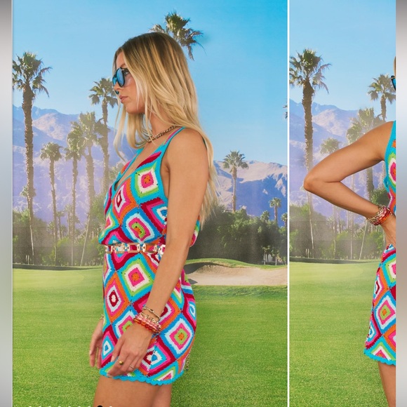 Show Me Your MuMu Granny Square Libra Cover Up Micro Mini Dress - Picture 12 of 13